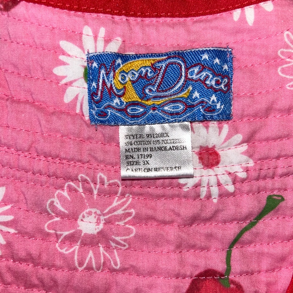 Vintage 80s Moondance Housecoat Nightgown Pink Cherry Print L/XL (labeled 3X) - Picture 7 of 15